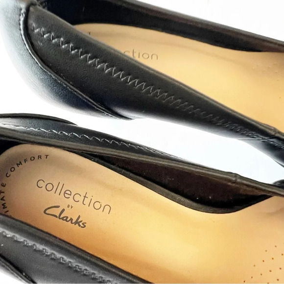 Clarks Illeana Smooth Black Leather Pointed Toe Pump Size 7.5 Career Classic EUC - Picture 8 of 12